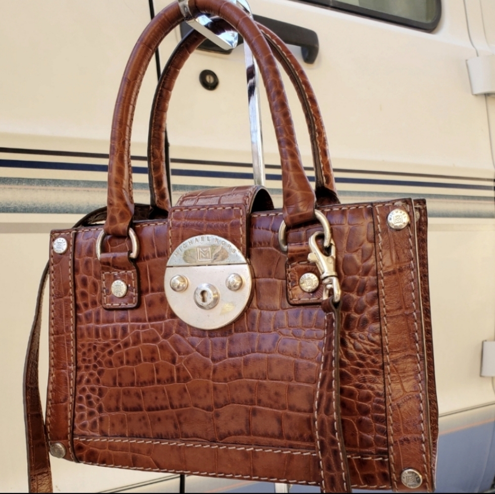 Michael Kors Vintage Embossed Croc Brown Leather Sm Handbag Satchel Crossbody